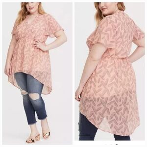 Torrid Lexie Pink Feather Print Chiffon Duster 2X